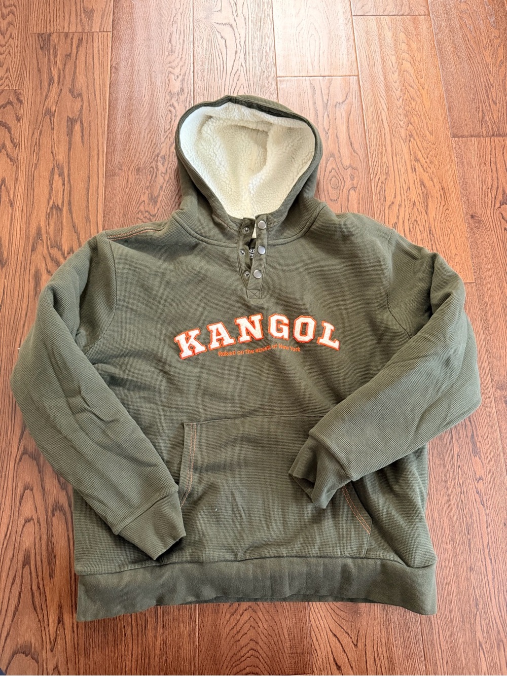 Kangol Olive Green Hooded Zip-Up Sweater with Sherpa Lining